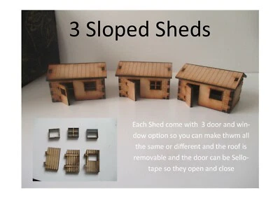 JB WARGAMMING 3 28mm Sloped Shed /Hovel CORNerSTONE WALLS removable roofs