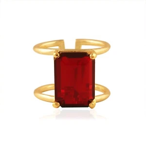 Garnet Quartz Octagon Shape Double Band Gold Plated Prong Set Adjustable Ring - Picture 1 of 3