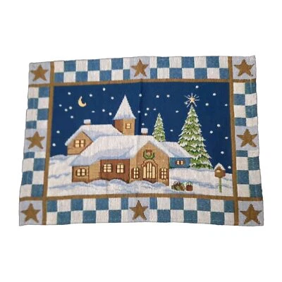 Juego de 4 manteles tapices de Navidad iglesia invierno luna estrellas campo granja Foto 1 de 4