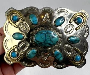 Vintage Silber Türkis Gürtelschnalle Indianer Hufeisen Western Cowboy - Bild 1 von 7