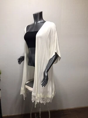 Сливовый красивый сахар женщин слоновой кости кардиган M кимоно рукава кружева вышитый - Изображение 1 из 4