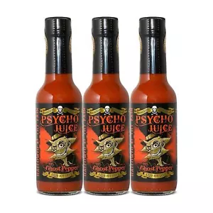 3er Set Psycho Juice 148ml Flaschen: Ghost Pepper extrem scharfe Chilisaucen - Bild 1 von 1