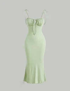 Vestido midi acanalado verde claro para mujer busto acanalado tirantes ceñido al cuerpo NUEVO XS - Imagen 1 de 3