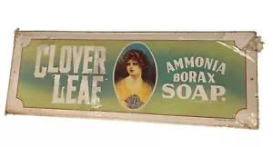 Vintage 1974 Clover Leaf Ammonia Borax Soap Tin Metal Embossed Sign Made In USA - Picture 1 of 12