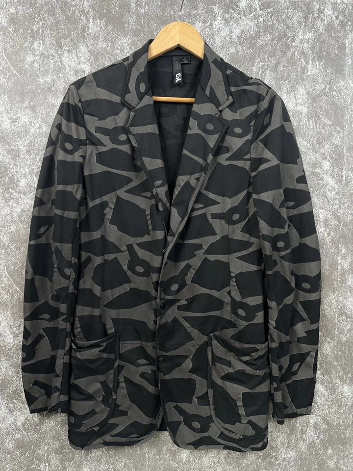 Blazer Y-3 Yohji Yamamoto Negro Gris Patrón Abstracto - Talla S/P Foto 1 de 4