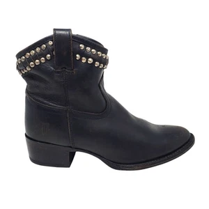 FRYE Diana Studded Pull On Block Heels Western Boots Black Leather Size 8 B - Picture 1 of 9