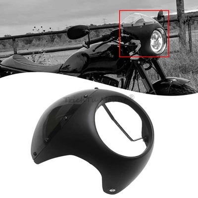 Cubierta de pantalla de parabrisas carenado de faros redondos de 7" negra para motocicleta Café Racer Foto 1 de 4