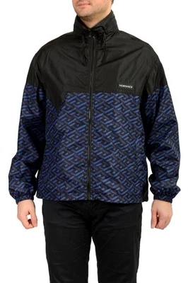 Chaqueta cortavientos Versace para hombre negra y azul con logotipo con capucha cremallera completa EE. UU. 3XL IT 58 Foto 1 de 4