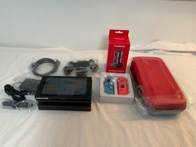 Nintendo Switch Console with Neon Blue and Neon Red Joy Cons with Extras