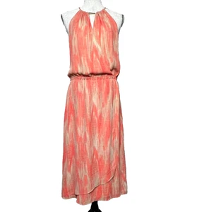 Michael Kors Faux Wrap Halter Dress Women's 8 Coral Beige Abstract Print - Picture 1 of 17