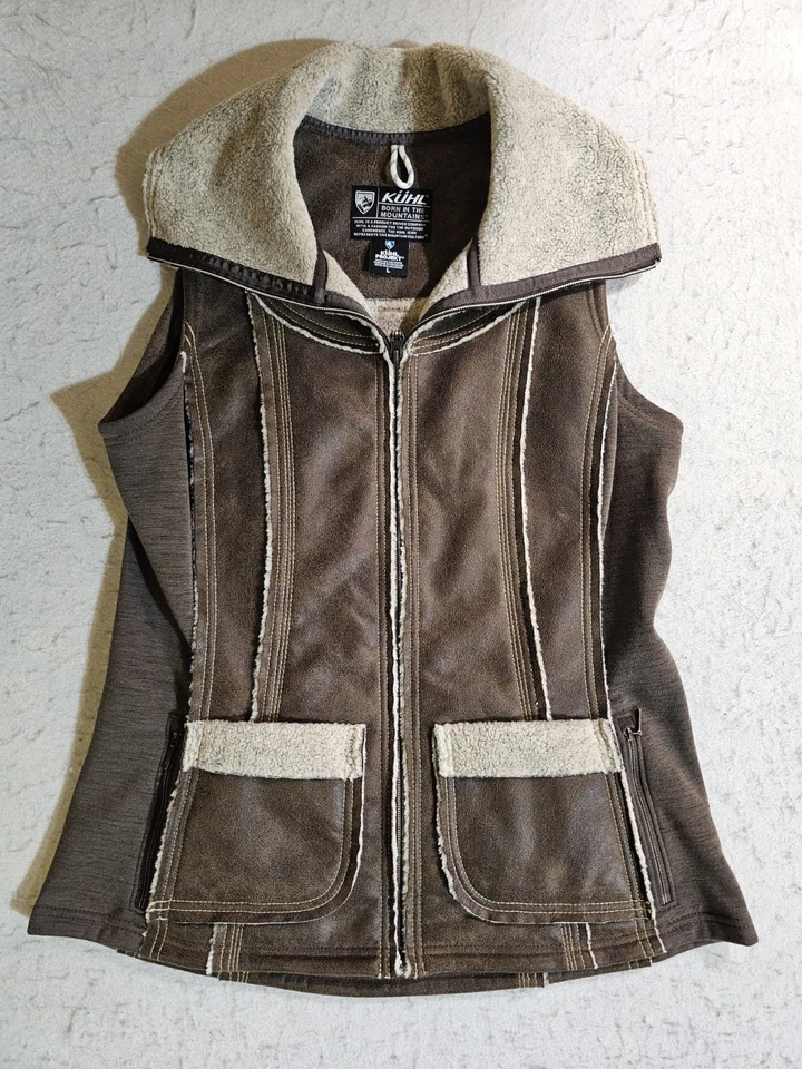 Chaleco para mujer Kuhl Dani Sherpa talla L marrón imitación cuero senderismo aire libre cremallera completa Foto 1 de 4