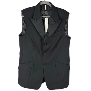 Sunflower Tuxedo Vest Mens Peak Lapel Wool Blend Sleeveless Formal Black Sz 50 - Picture 1 of 7