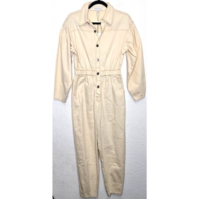 Something Navy Womens Boilersuit Jumpsuit Small Ivory Cotton Twill Long Sleeve - Image 1 of 4