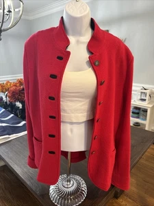 Venario 100 % Wolle Jacke rot schwarz Kunst Shell Knopf Damen - Large - Bild 1 von 18