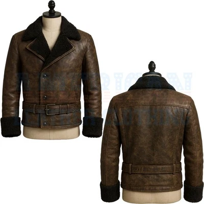 Chaqueta de bombardero de piel de oveja marrón B3 para hombre abrigo de aviador de cuero real envejecido de la Segunda Guerra Mundial Foto 1 de 3