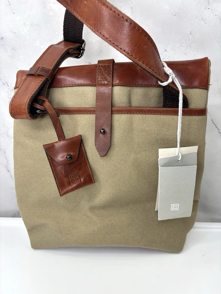 DUDU Vera Pelle Leather Canvas Crossbody Messenger Bag Postman Handbag Academia - Image 1 of 4