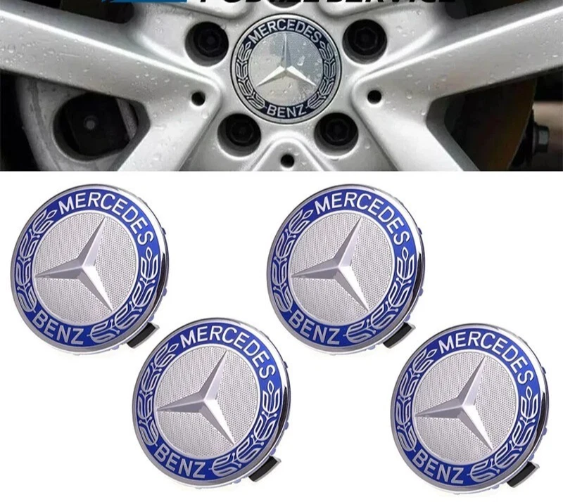 Juego de 4 tapacubos centrales de rueda de 75 mm para Mercedes-Benz AMG azul Foto 1 de 4