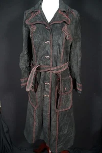 Classic Vintage 1970's Long Blue Suede Woman's Coat With Red Piping Size Small - Picture 1 of 6