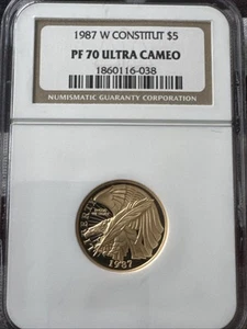 1987-W Constitution Commemorative Gold $5 NGC PF70 Ultra Cameo - Picture 1 of 4