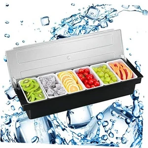 6 Compartment Fruit Veggie Condiment Caddy with Lid, Plastic Ice Cooled - Picture 1 of 7