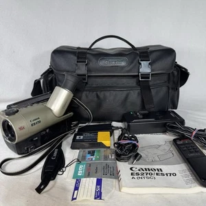 Canon ES170A 16X 8mm Video 4-64mm 1:1.4 Camcorder Bundle ~ TESTED WORKING - Picture 1 of 17