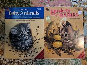 2 Vintage Plaid Decorative Painting Books Baby Animals Peggy Harris Rare - Imagen 1 de 6