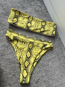 Snakeskin Print Swimsuit High Waist Yellow Small - Picture 1 of 4