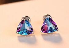 Gorgeous! Stud Trillion Cut Fire Topaz S925 Earrings-Blue Violet Color Gemstones