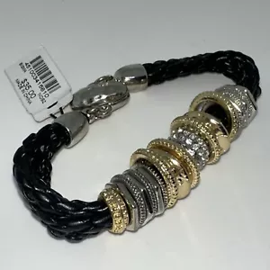 Leather Chicos Bracelet BISMA Gold Silver Moveable Rings And Magnetic Clasp NEW! - Picture 1 of 3