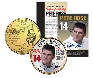 PETE ROSE * Hall of Fame * Legends Colorized Ohio Quarter 24K Gold Plated Coin - Picture 1 of 1