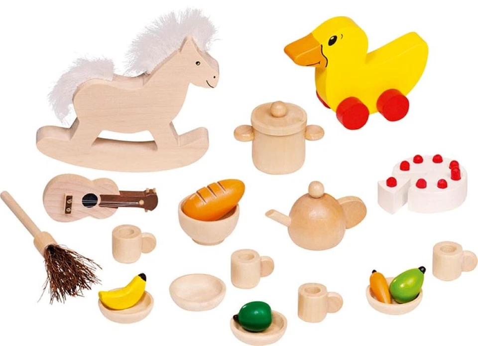 Puppenhausmöbel Zubehör KOMPLETTZUBEHÖR Puppenhaus Kinder Holz 23-teilig NEU - Bild 1 von 1