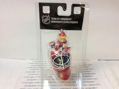 CHICAGO BLACKHAWKS TEAM ELF ORNAMENT New in Plastic Casing Elf painting helmet - Image 1 of 3