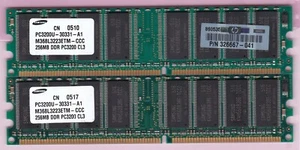 512MB 2x256MB PC3200 DDR-400 SAMSUNG RAM KIT M368L3223ETM-CCC DDR1 HP 326667-041 - Picture 1 of 3