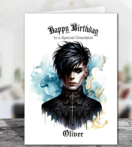 Personalised Gothic Boy Glossy Birthday Card - Choose Size - Picture 1 of 3