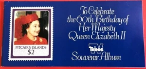 60th Birthday Her Majesty Queen Elizabeth Souvenir Album + 12 Stamps TV Times - Picture 1 of 8
