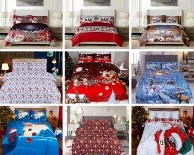 JUEGO DE EDREDÓN DE NAVIDAD Edredón Reversible Ropa de cama Individual Doble Tamaño King Foto 1 de 2