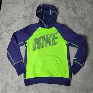 Nike Sweatshirt Youth Medium Green Blue Therma Fit Hooded Long Sleeve Athletic - Picture 1 of 14