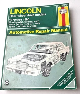 Haynes Lincoln Auto Repair Manual 1970-1996 Rear Wheel Drive Models - Picture 1 of 16