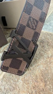 AUTHENTIC LOUIS VUITTON BROWN BELT DAMIER LEATHER M9807 SZ 105/42 MADE IN FRANCE - Picture 1 of 11