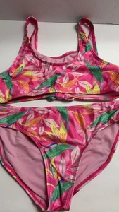 Girls Floral bright pink bikini size 10/12 with tie knot on back - Picture 1 of 4