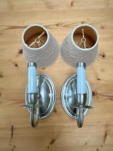 Pair of Vtg High End Brushed Nickel Single Arm Electric Light Wall Sconces - Picture 1 of 14