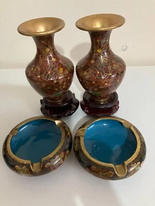 Chinese antique Cloisonne ashtrays and vases perfect condition NOT used - Picture 1 of 3