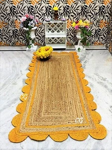 Scallop Design Jute Rug Handmade Rustic Area Rug  Living Room Rectangle Carpet - Picture 1 of 7