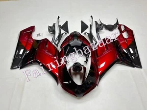 Fit for 2007-11 Ducati 848/1098/1198 Candy Red Black ABS Injection Fairing Kit - Picture 1 of 6