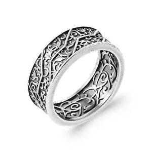 Herrenring aus 925/000 Silber gealtert - patiniert - Blumenmuster Natur Blatt - Bild 1 von 3