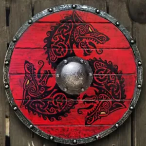 New Round Armar Wolf Warrior Wooden Viking Shield Medieval Battle Warrior Shield - Picture 1 of 21