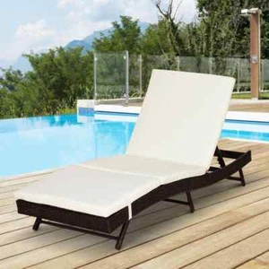 Brown 6-Position Outdoor Plastic Rattan Wicker Chaise Patio Lounge Chair Ad - Picture 1 of 7