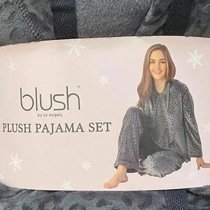 Blush Women's Plush Super Soft Long Sleeve Hooded Lounge Pajama Set Gray S - Picture 1 of 3