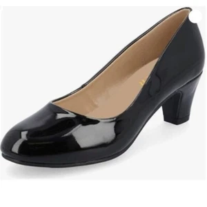 miss left Women Formal Low Heel Closed Rounded Toe Pumps Chunky Block Heeled - Picture 1 of 8