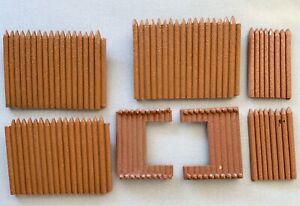 LOT 7 PLASTIC TOY BROWN WOODEN LOG FENCE SECTIONS PLAYSET PIECES 4 - 4 1/4” FORT